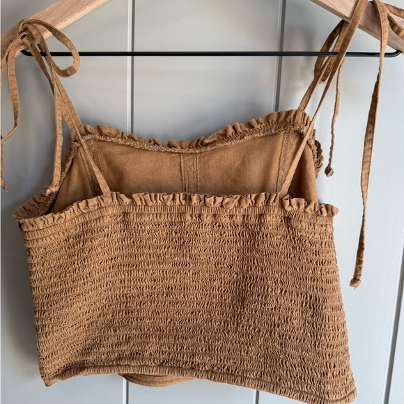 Aerie Linen Corset Tank Top Cropped Ruched Ruffle Edging Bralette Size Small - Picture 5 of 11